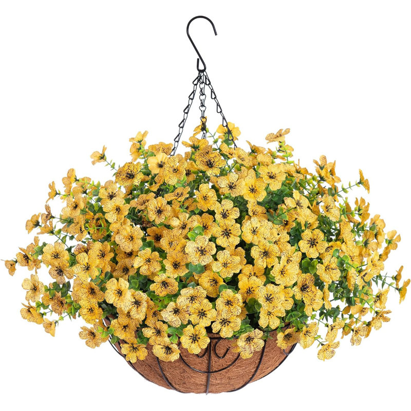 Panier de fleurs artificielles artificielles pour l'été, Jaune