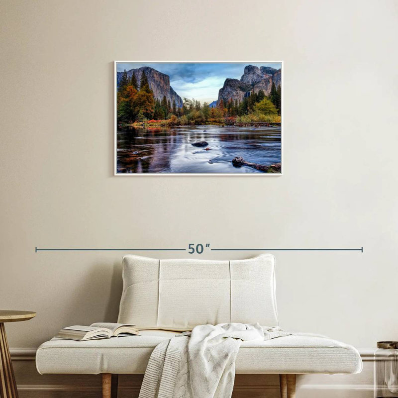 Rivière Yosemite Autumn, Cadre flottant blanc, 31 po x 21 po