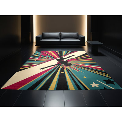 Tapis noir éclectique à motif de cirque éclectique lavable à la machine Osnat