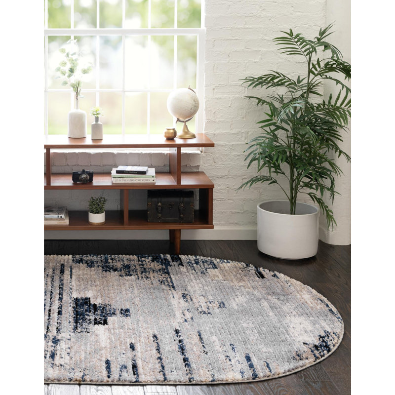 Tapis gris à motif géométrique Tucson, Ovale 5 pi x 8 pi