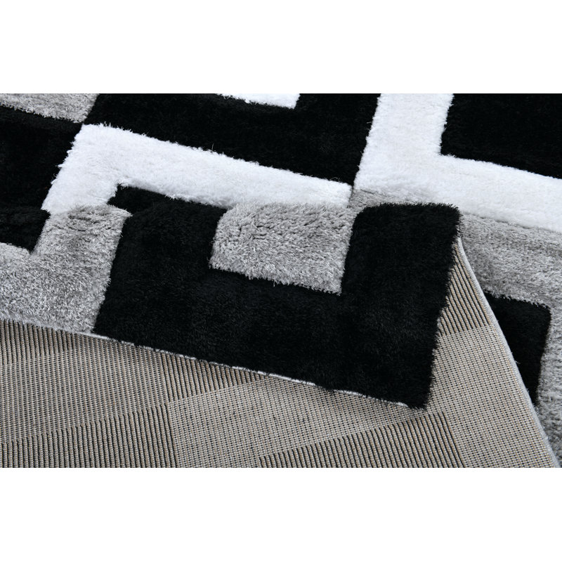 NYC Shag Performance Black White Area Rug, Rectangle 5'3" x 7'2"