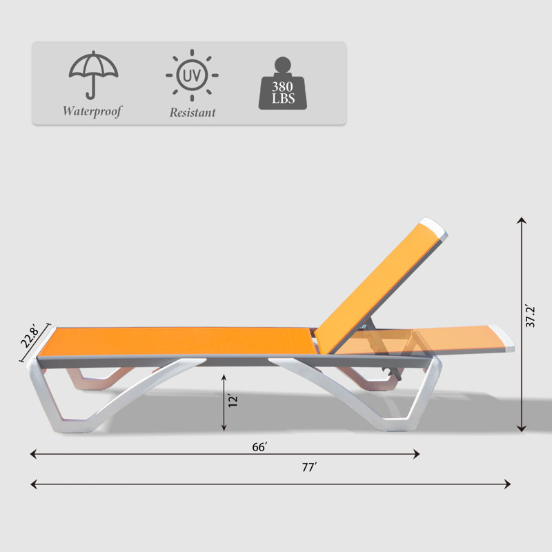 Chaise longue d'extérieur en métal Colerain avec positions réglables, Orange