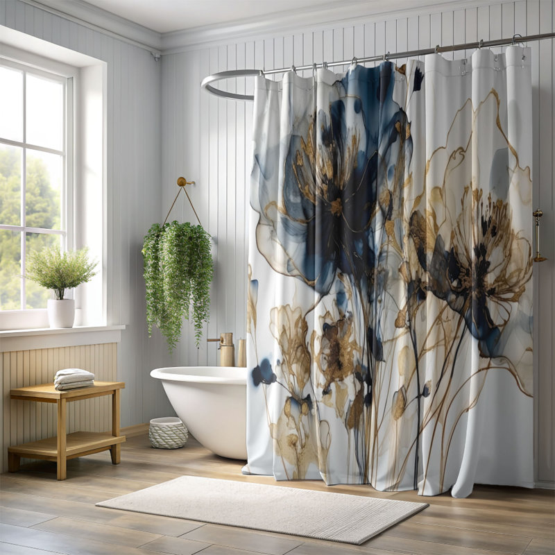 Floral Shower Curtain, 74"H x 71"W
