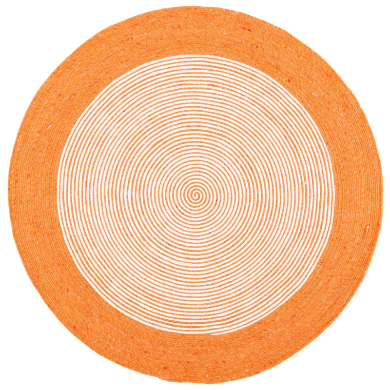 Mcclain Hand Woven Wool/Cotton Rug in Ivory/Orange, Round 3'