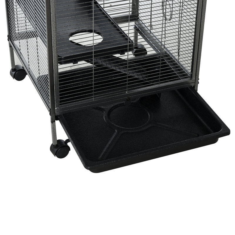 Gray Rolling Metal Small Animal Cage with Hammock and Platforms