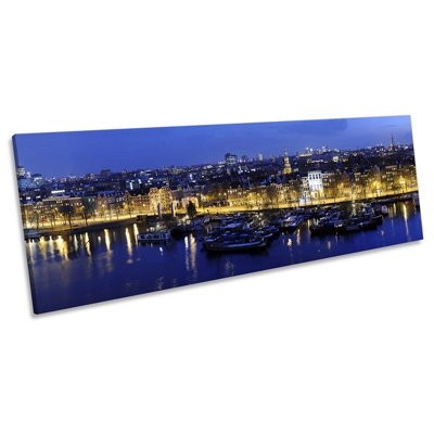 Amsterdam Skyline Night - Wrapped Canvas Panoramic Art Prints
