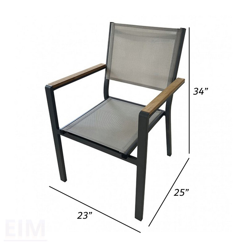Élégant fauteuil d'extérieur de 23 pouces avec accoudoirs en bois de teck et structure en aluminium durable, parfait pour le confort d'un patio moderne