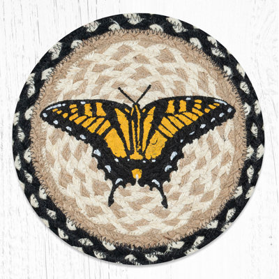  Swallowtail Butterfly Jute Trivet – 10" Round Hand-Braided Rustic Kitchen Heat Pad