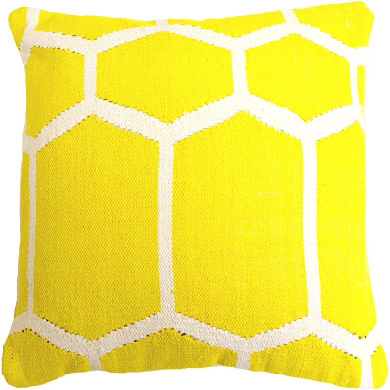 Housse de coussin en coton tissé hexagonal, Jaune