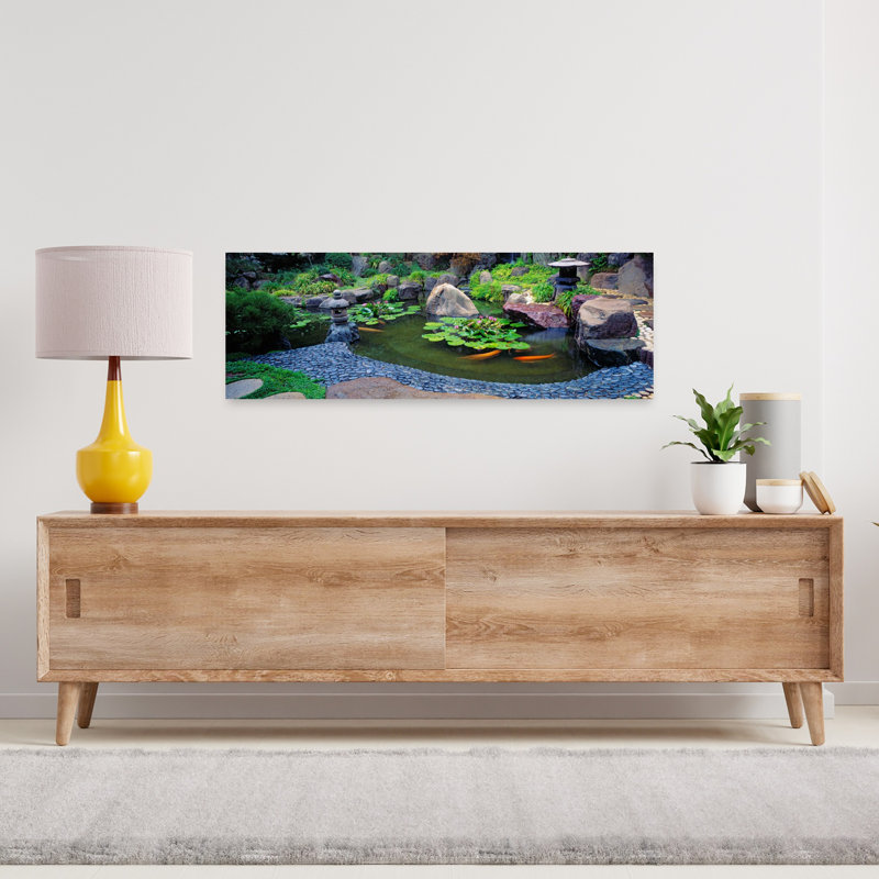 Lotus Blossoms Japanese Garden University Of California Los Angeles California USA by Pete Saloutos - Wrapped Canvas Panoramic Print