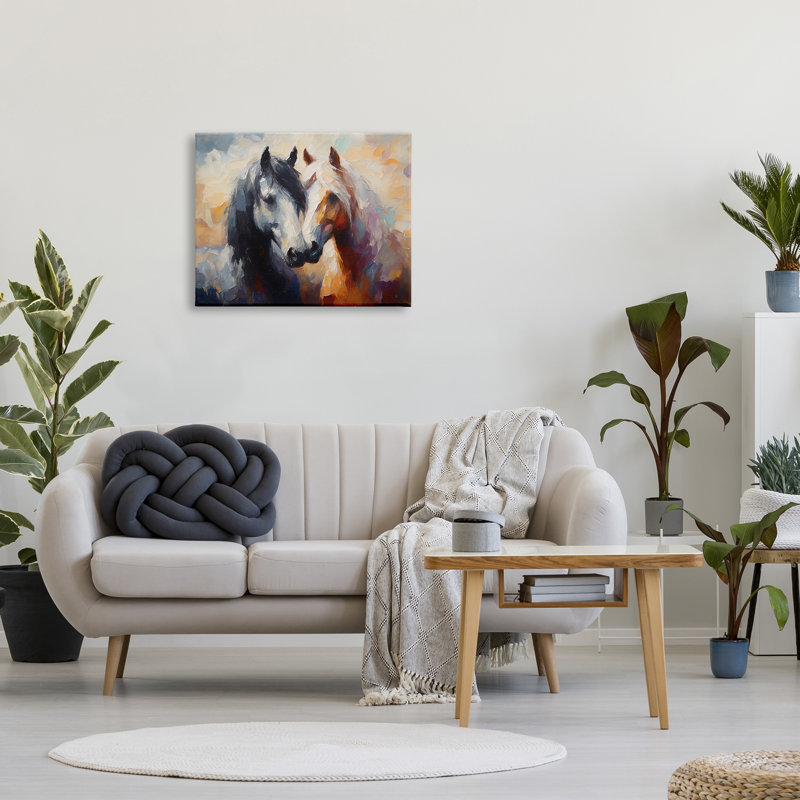 «Hugging Horses», reproduction sur toile par Ramona Murdock, H 24 po x l 30 po x P 1,5 po