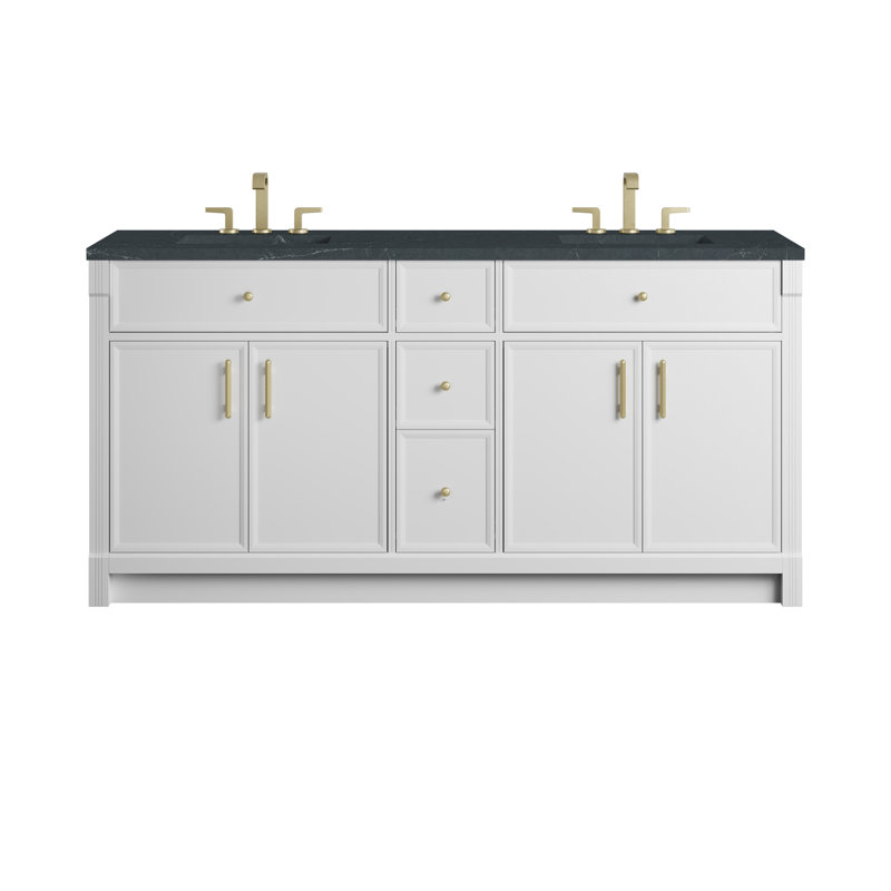 Bellshire 72" W Double Vanity, Charcoal Soapstone, Bright White