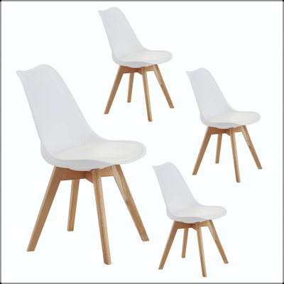 Mid-Century Modern Dining Chair with Plastic Body & Wooden Legs - Set of 4