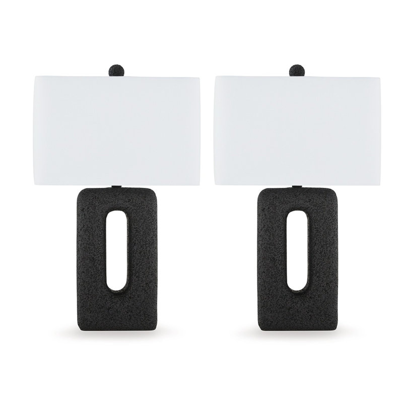 Black Textured Polyresin Table Lamp Set with 3-Way Switch