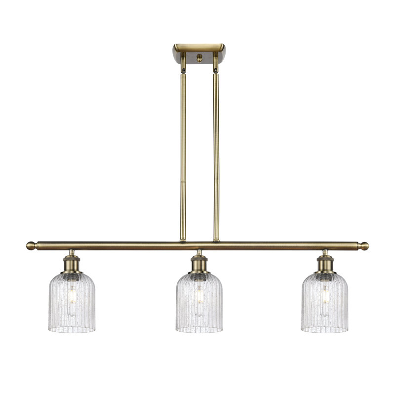 Luminaire suspendu pour îlot de cuisine 3 lumières Fiennes, Laiton antique, Grainé