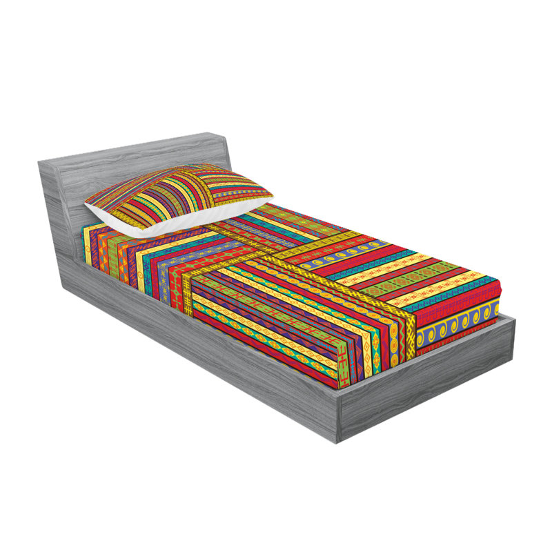 Multicolore drap-housse et coussin décoratif Ambesonne, Ensemble de draps pour lit simple + 3 pièces supp