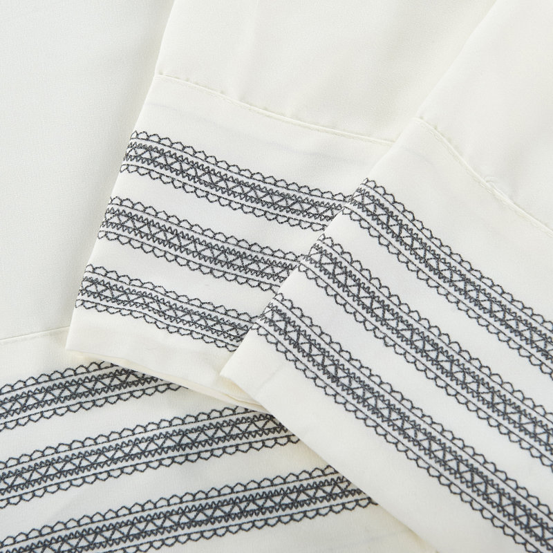 Ivory Embroidered Microfiber Full Bed Sheet Set