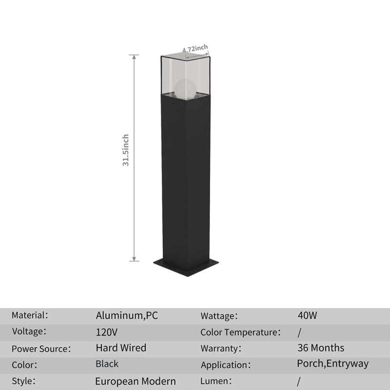 Light Outdoor Pathway LED Lights E26 (Not Include) Modern Garden Lights Landscape Lighting, Black, 32" H x 5" W x 5"