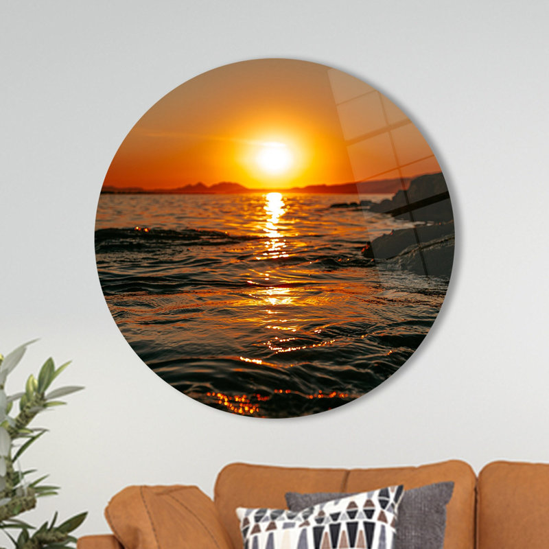 Art mural moderne de paysage de mer 3D avec une scène de coucher de soleil sur verre trempé parfait comme décoration murale de salon ou cadeau spécial pour lui