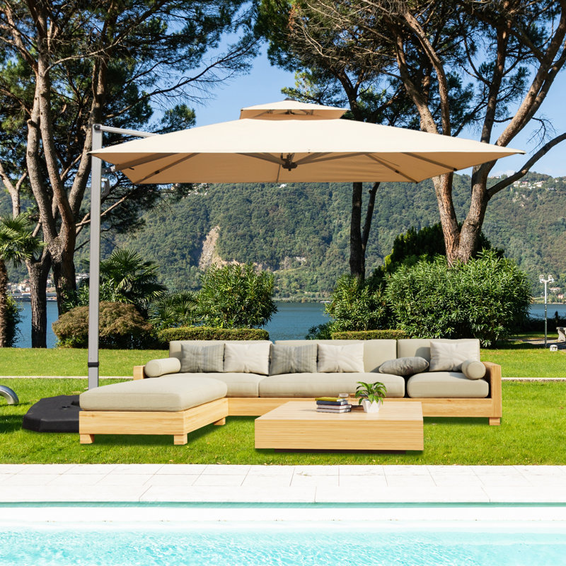 Parasol carré en porte-à-faux 10 'x 10' avec mât central beige (base non incluse)