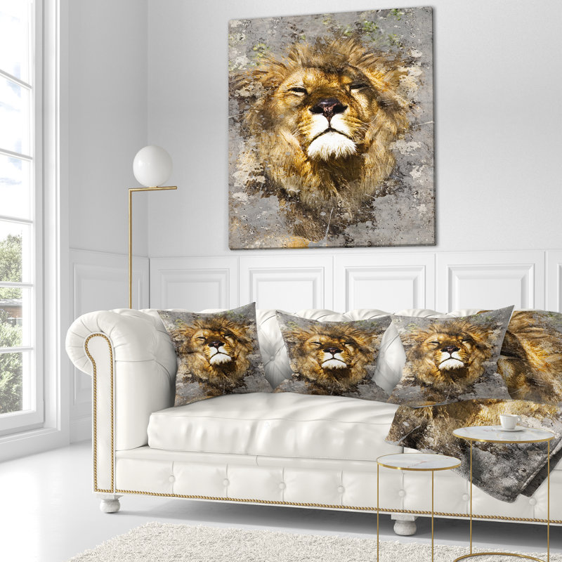 Tête de lion avec coussin de texture animal, 16 po x 1 po, Coussin décoratif