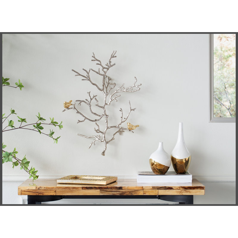 Ensemble de 2 sculptures murales en métal avec accents d'oiseaux 17 x 5,5 x 22 po
