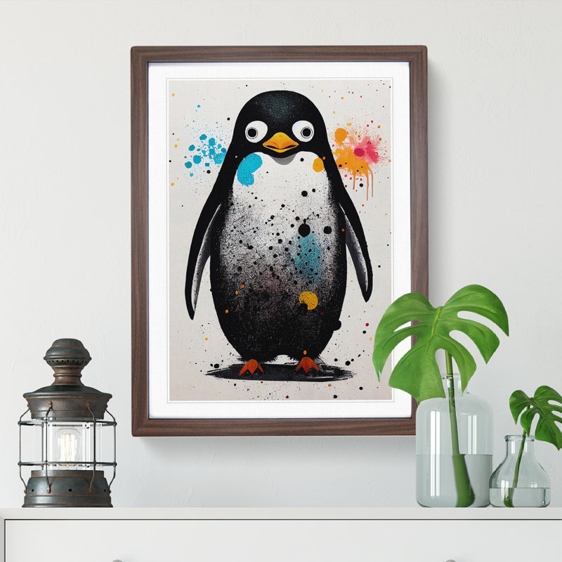 Penguin No.4 - Framed Print, 46cm H x 34cm W x 2cm D, Walnut