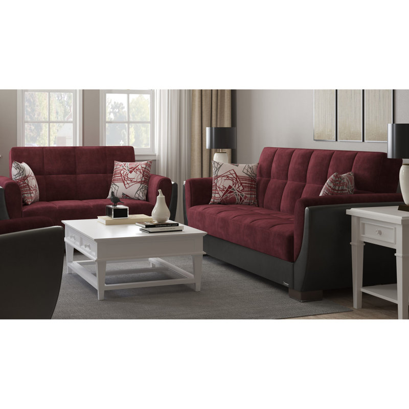 Rembourré avec grand rangement - Microfibre noire et bourgogne Disponible en