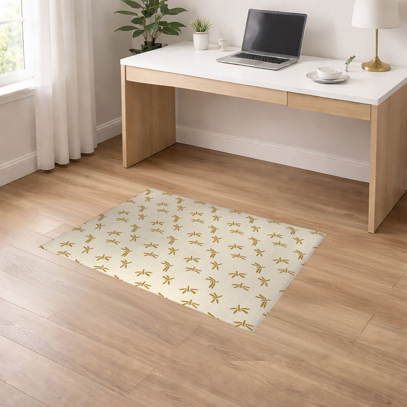 Tapis de bureau décoratif léger libellule, L 60 po x P 36 po, Ocre doré