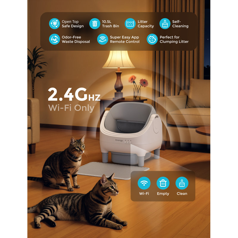 Smart Automatic Self-Cleaning Cat Litter Box, 2.4GHz Wifi