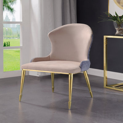 Tan Fabric Upholstered & Gold Finish Side Chair(Set Of 2)