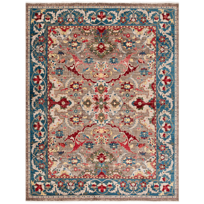 Bisen Performance Oriental Rug, Rectangle 8' x 10', Taupe/Blue