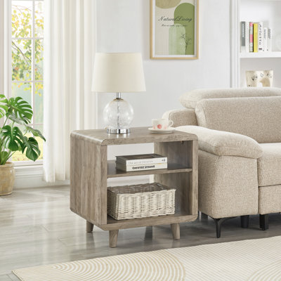 Table d'appoint moderne Lux en bois avec tablette, table de chevet, grise