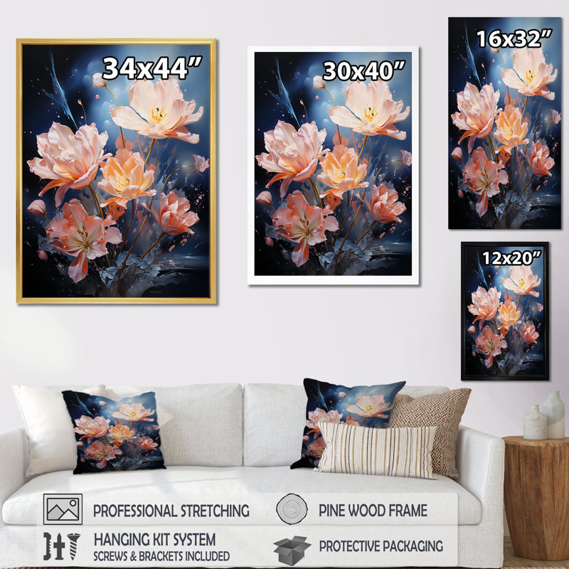 «Tulipes beiges» sur toile imprimée, Cadre simple argenté, H 40 po x l 30 po x P 1,5 po