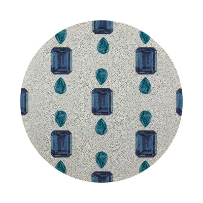 Gem Sapphires White Round Beaded Placemat Smooth