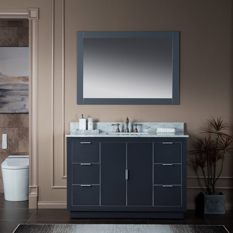 49'' Single Bathroom Vanity with Marble Top, Brushed Nickel, Gray