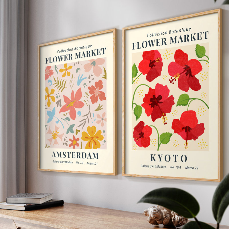 Ensemble de 2 estampes Vintage Floral Giclee - ensemble de 2, Naturel, H 12 po x l 30 po