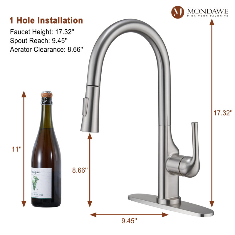 Mondawe Pull Down Kitchen Faucet, Silver