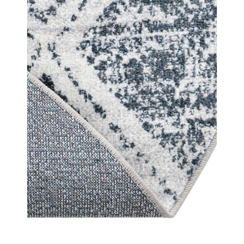 Tapis géométrique en polyester bleu / ivoire Massie, Rectangle 9 pi x 12 pi
