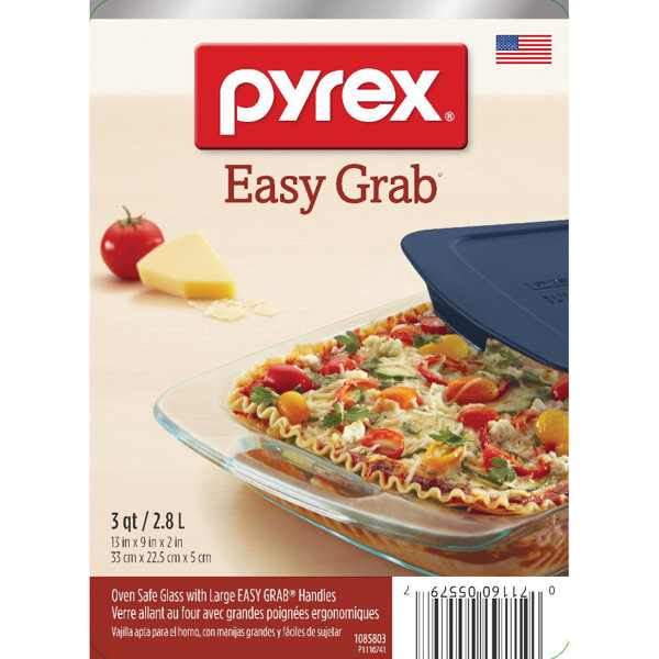 Pyrex Easy Grab Glass Baking Dish with Red Lid, 3-Quart