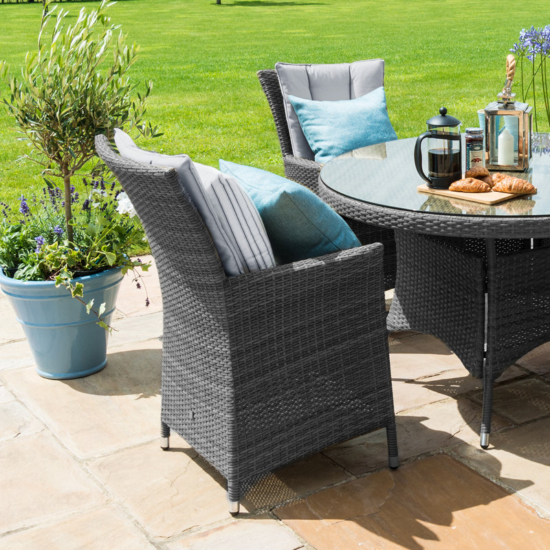 Zayd Seat Round Rattan Dining Set, Grey