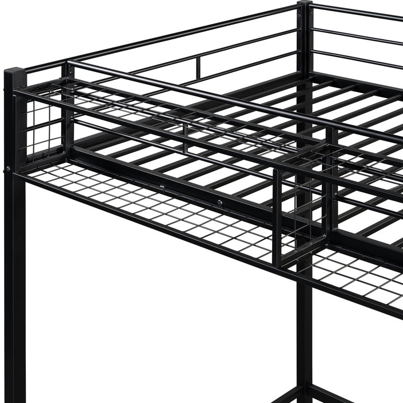 Lit mezzanine simple en métal noir avec rangement latéral et tablette supérieure - Conception moderne, construction facile à assembler, utilisation pratique