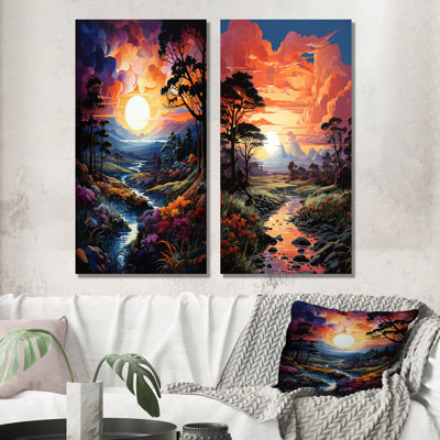 Lignes électriques Sunrise Landscape Valley - ensemble d'art mural paysage en métal de 3