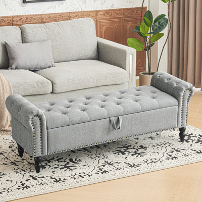 Banc de rangement de luxe Mid-Century Morden de 63 po de largeur avec accoudoirs