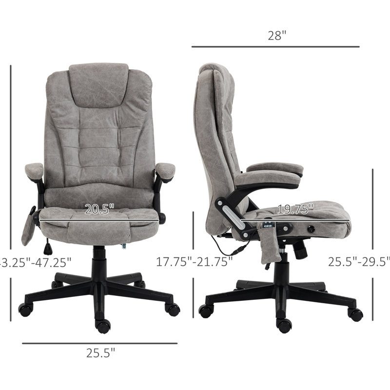 Fauteuil de bureau à massage avec vibration à 6 points, chaleur, inclinable, rembourré, réglable, massage utilitaire vibrant gris pour le bureau, réglable