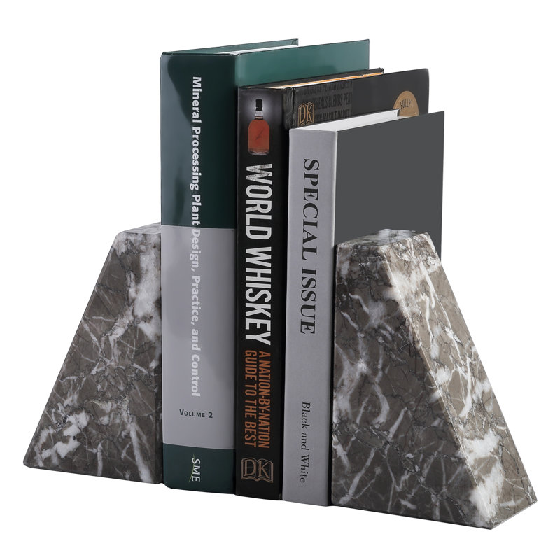 Serre-livres en marbre (ensemble de 2), H 2,54 po x l 5,93 po x P 3,98 po, Gris foncé / Blanc