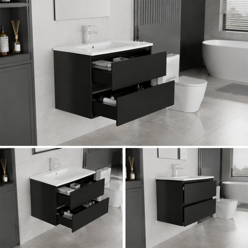 Meuble-lavabo mural suspendu de 30 pouces, Noir