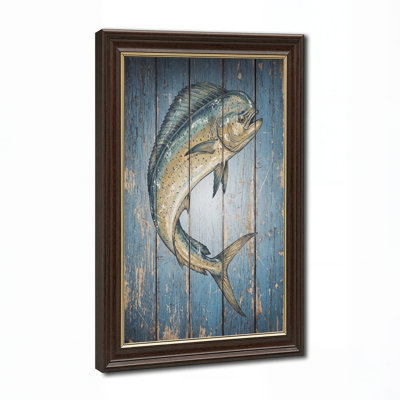 Mahi Mahi Fish On Distressed Blue Wood Planks Canvas Wall Art