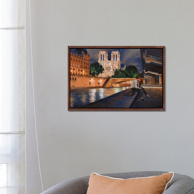 Night In Paris by Nick Savides - Print on Canvas, 66.04 cm H x 45.72 cm W, Classic Brown Wood Framed