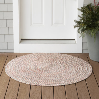 Tapis intérieur / extérieur rond en polypropylène tressé à la machine géométrique beige / gris Kemmy